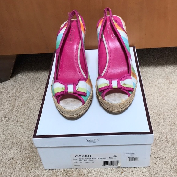 COACH Size 6.5 pink multi wedge espadrilles - Picture 1 of 8